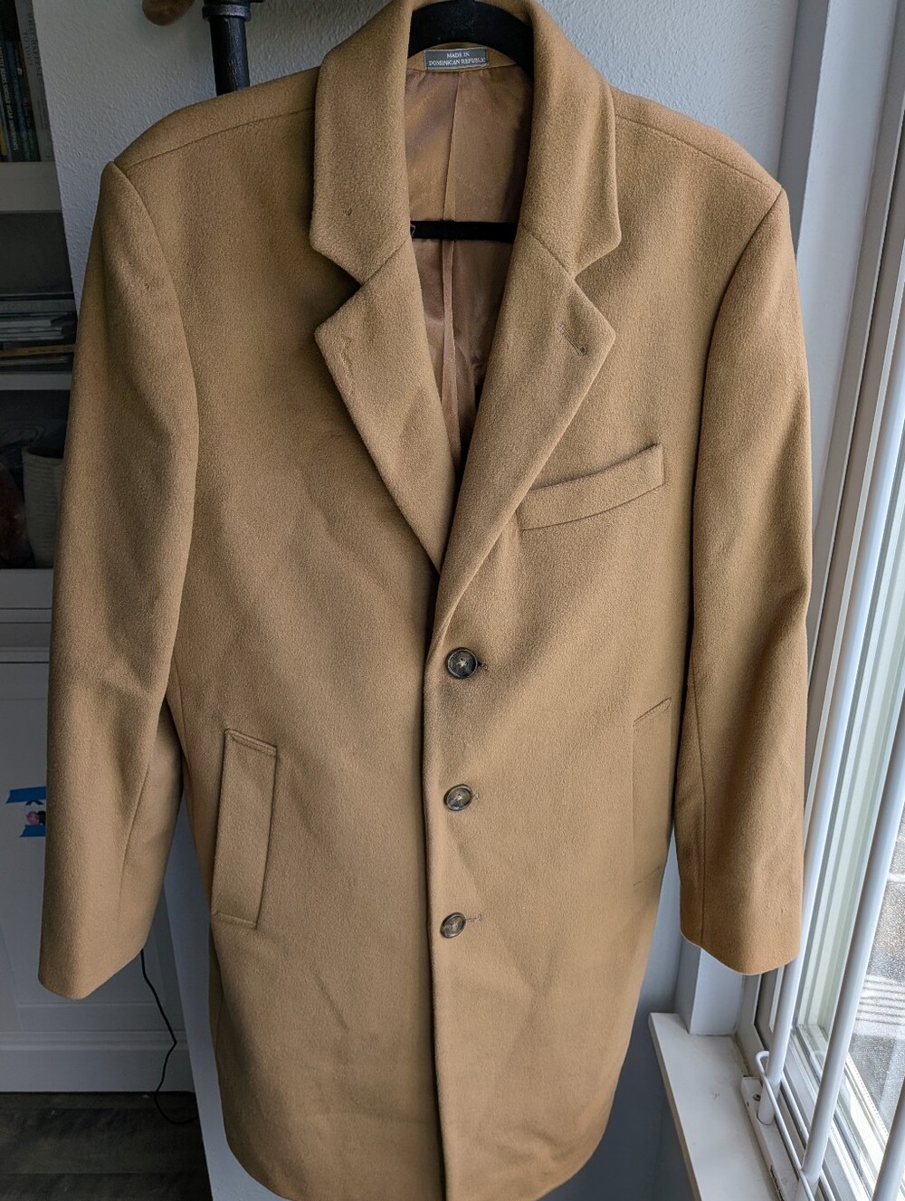Michael Kors Mens Wool Cashmere Blend Topcoat Camel Tan 36S Flawed